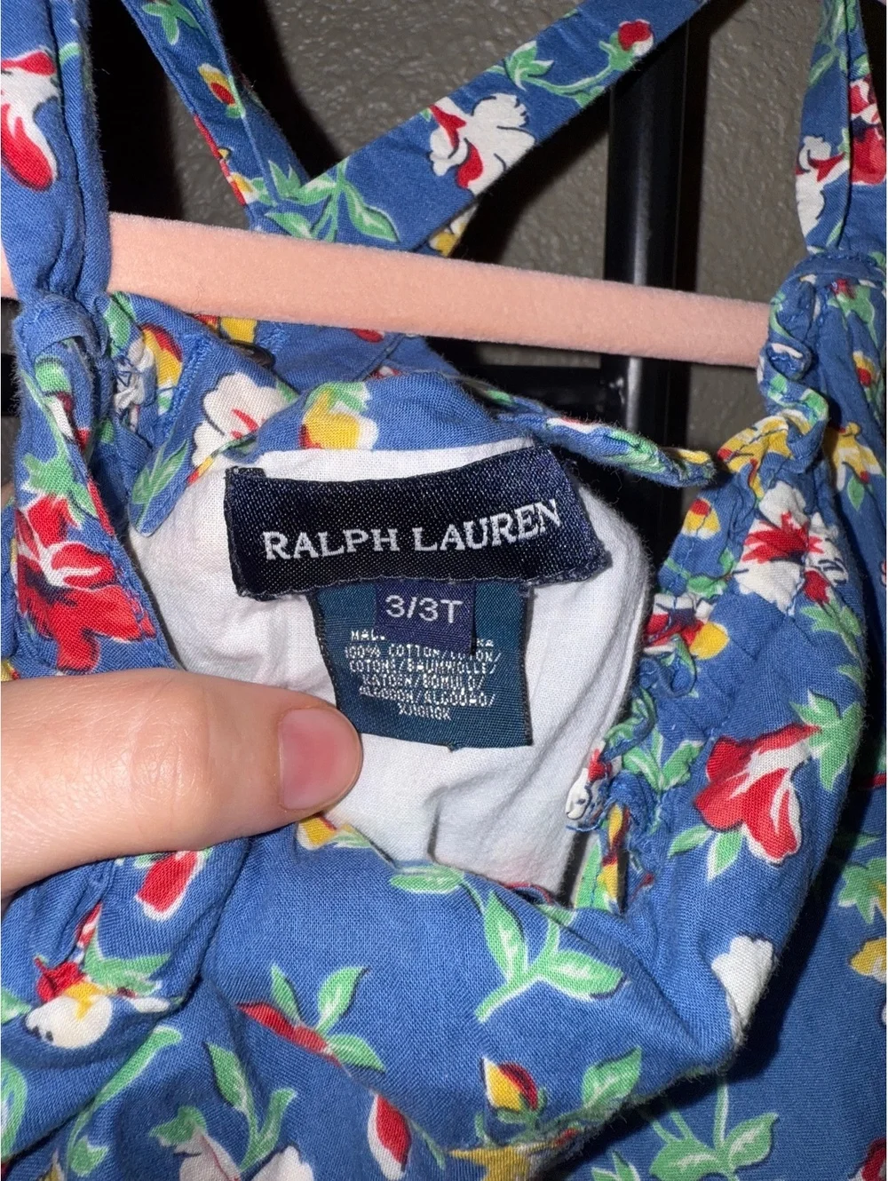 Ralph Lauren Girls 3T Blue Floral Ruffle Tiered Cotton Sundress Cross Back
